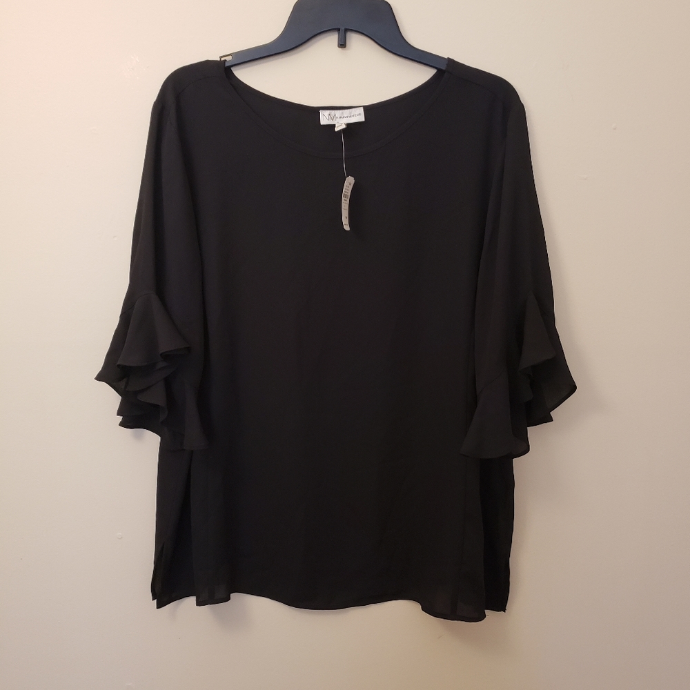 Neiman Marcus Black Ruffled Blouse